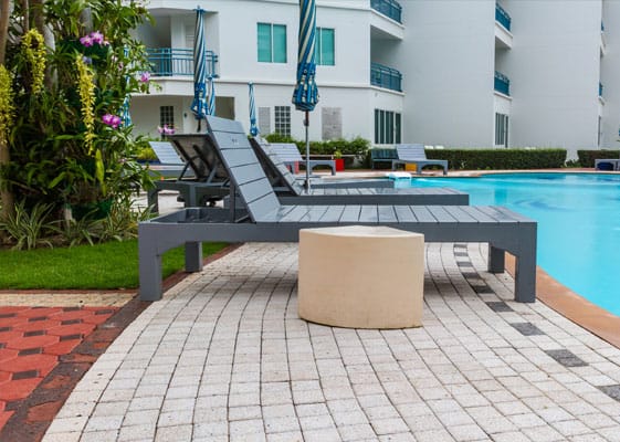 Stamped Concrete This image shows a hotel pool deck that will be resurfaced.
