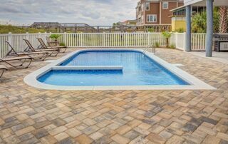 This image shows a pool deck .
