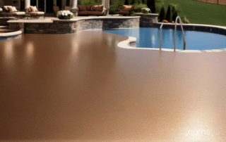 This image shows a Metallic Epoxy Pool Deck that was newly resurfaced.